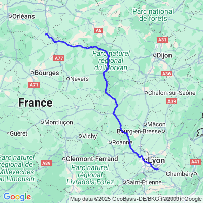 Vacances 2025 - Trajet de Gien vers Lyon