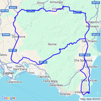 Villasimius - SS125 - Dolianova - Villasalto - Villasimius